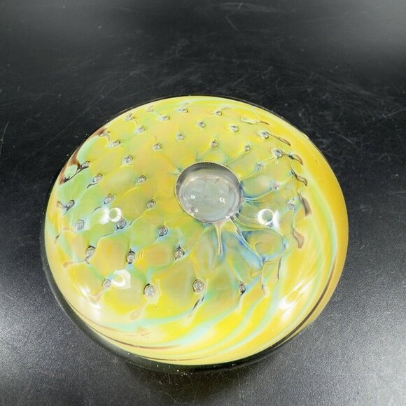 1987 Hand Blown Glass Paperweight Artist Signed Eye Small Bubbles Multicolor Vtg - Picture 15 of 16
